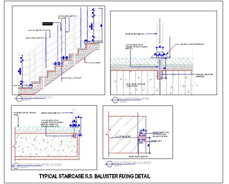 Staircase Design with Railing & Baluster CAD Details